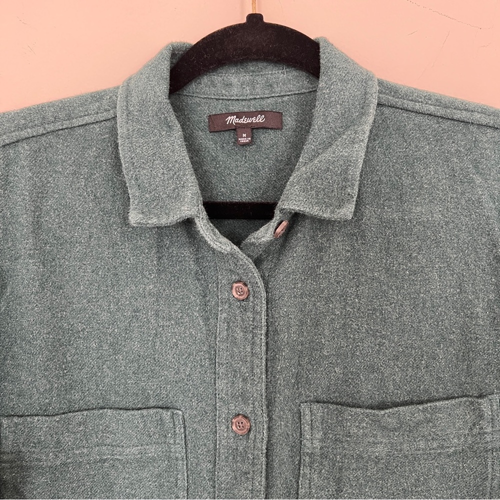 Madewell Teal Green Flannel Button Down Shirt Medium Oversized Ex-Boyfriend Top - Picture 3 of 10